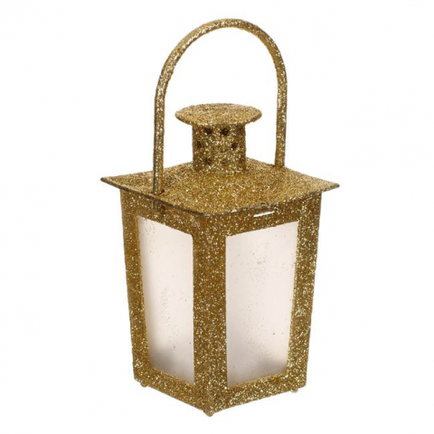 Casa si gradina - Felinar decorativ cu maner si lumanare led,auriu glitter,7x7x16cm