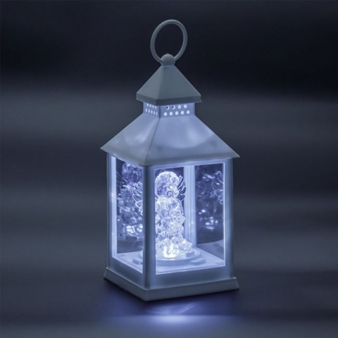 Felinar decorativ cu maner si lumanare led ingeras,alb,10x10x24 cm [1]