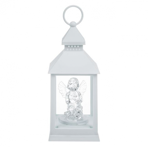 Felinar decorativ cu maner si lumanare led ingeras,alb,10x10x24 cm [2]