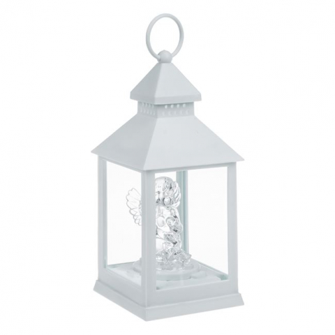 Casa si gradina - Felinar decorativ cu maner si lumanare led ingeras,alb,10x10x24 cm