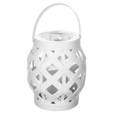 Casa si gradina - Felinar decorativ cu maner si lumanare led,ratan,alb,10.5x16 cm