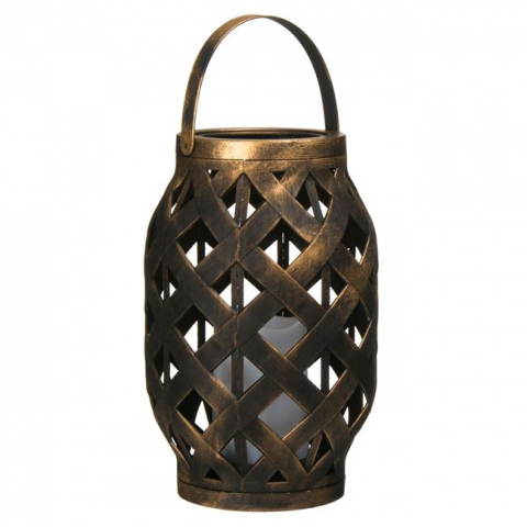 Felinar decorativ ratan stil vintage,lumanare led,bronz,15x23 cm [0]