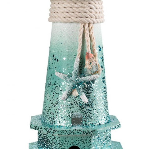 Felinar far decorativ din lemn,turcoaz cu sclipici,12x35 cm [2]