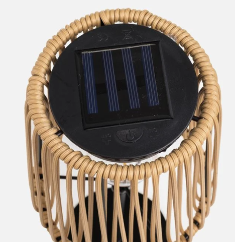 Felinar solar de masa cu bec, rattan si baza metalica, Ø14x31 cm [3]