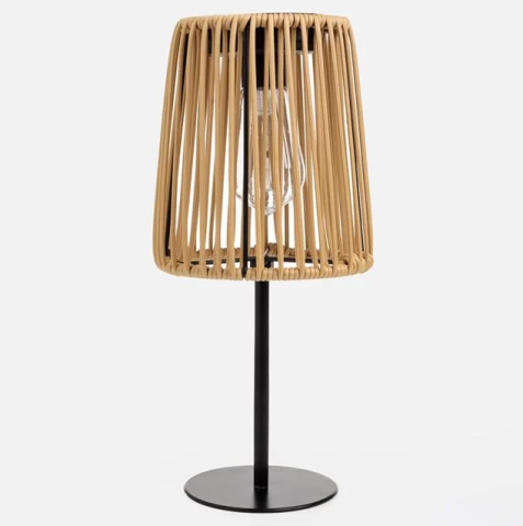 Felinar solar de masa cu bec, rattan si baza metalica, Ø14x31 cm [1]
