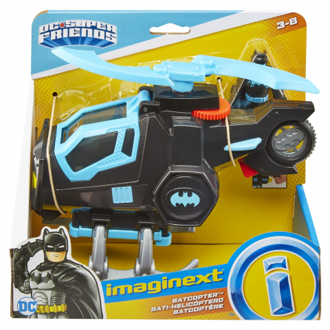 Jocuri si articole copii - FISHER PRICE IMAGINEXT DC SUPER FRIENDS VEHICUL ELICOPTER CU FIGURINA BATMAN CU COSTUM NEGRU