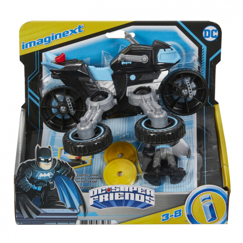 Jocuri si articole copii - FISHER PRICE IMAGINEXT DC SUPER FRIENDS VEHICUL MOTOCICLETA CU FIGURINA BATMAN CU COSTUM GRI