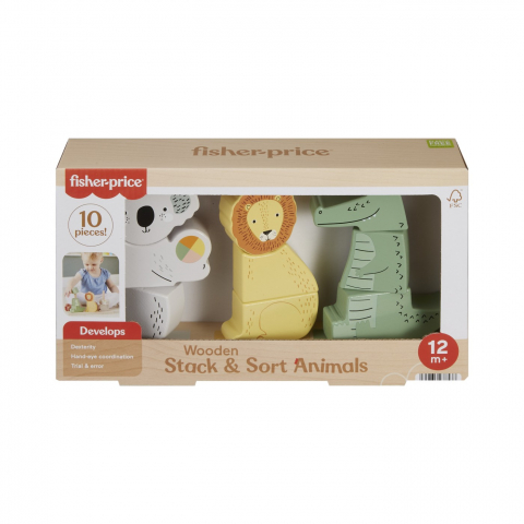 Jucarii de sortat si motricitate - FISHER PRICE JOC DE STIVUIRE DIN LEMN CU ANIMALUTE
