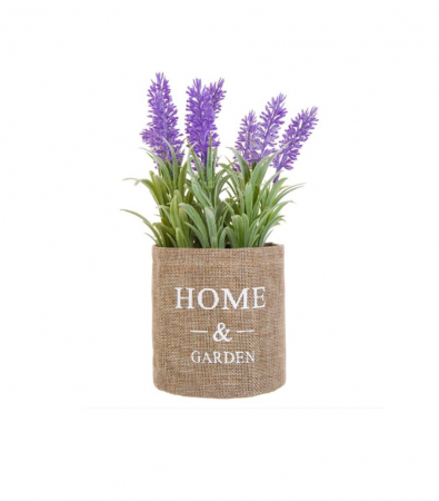 Flori si Plante artificiale - Flori de lavanda artificiale decorative in ghiveci acoperit cu panza de iuta