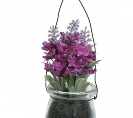 Flori de lavanda artificiale in ghiveci tip borcan cu agatatoare [4]