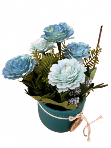 Floricele albastre artificiale in ghiveci verde albastrui din plastic, 8x21 cm [1]