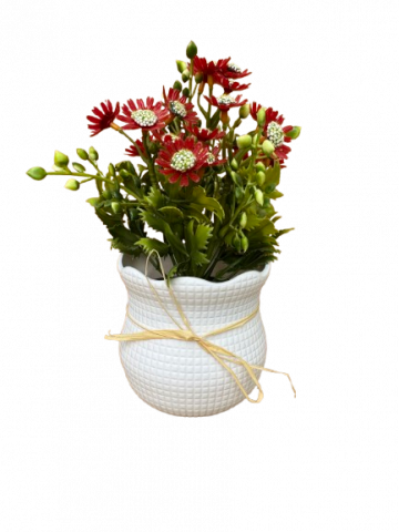 Decoratiuni - Floricele artificiale in ghiveci alb din plastic, 10x24 cm