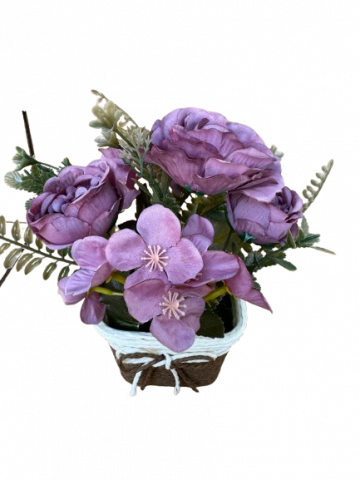 Floricele mov artificiale in ghiveci maro din plastic, 10x10x21 cm [1]