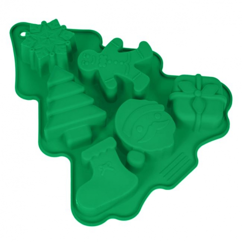 Forme Silicon pentru prăjituri,brioșe și jeleuri - Forma de copt din silicon cu 6 compartimente,modele Craciun,18x22x2 cm