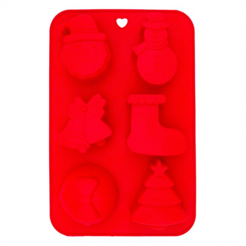 Articole pentru Craciun - Forma de copt din silicon cu 6 compartimente,modele Craciun,26x17x2.5 cm