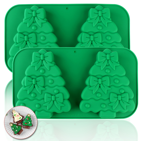 Forme Silicon pentru prăjituri,brioșe și jeleuri - Forma din silicon cu 2 compartimente, design bradut,27x15 cm,diverse culori