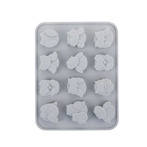 Forma din silicon pentru biscuiti, bomboane,jeleuri, model bufnite,diverse culori,12 alveole,19x14 cm [1]