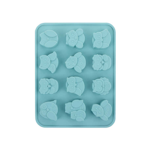 Forme Silicon pentru prăjituri,brioșe și jeleuri - Forma din silicon pentru biscuiti, bomboane,jeleuri, model bufnite,diverse culori,12 alveole,19x14 cm