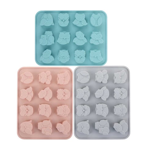 Forma din silicon pentru biscuiti, bomboane,jeleuri, model bufnite,diverse culori,12 alveole,19x14 cm [4]