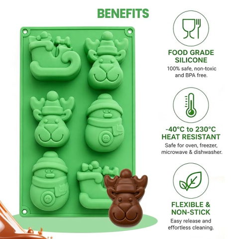 Forma din silicon pentru biscuiti Craciun, 6 compartimente, 29x17 cm, diverse culori [3]