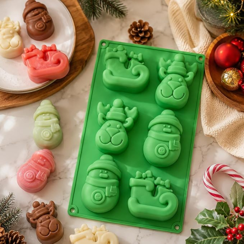 Forma din silicon pentru biscuiti Craciun, 6 compartimente, 29x17 cm, diverse culori [4]