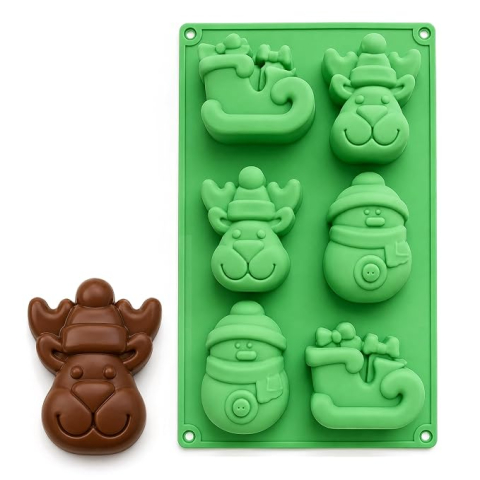 Articole Bucatarie - Forma din silicon pentru biscuiti Craciun, 6 compartimente, 29x17 cm, diverse culori