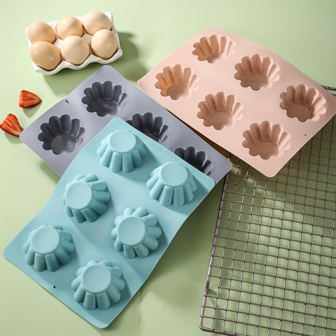 Forma din silicon pentru briose,6 alveole,26x18x3 cm, diverse culori [3]