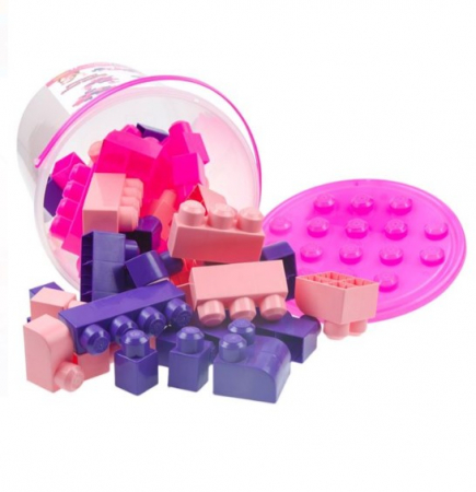 Seturi  de constructie - Galetusa capac Fucsia si cuburi de construit-48 piese