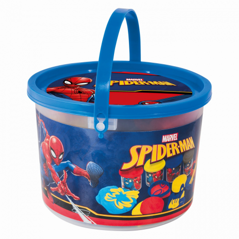 Jocuri si articole copii - Galetusa Cu 4 Borcanase De Plastilina Si Accesorii De Modelat Spiderman