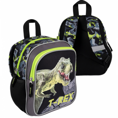 Ghiozdan baieti Bambino TRex  pentru gradinita,1 compartiment, negru cu verde,22x12x28 cm [2]
