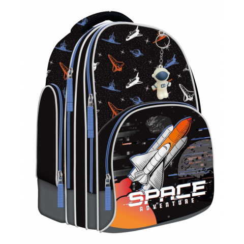 Ghiozdan Bambino Space pentru scoala, 2 compartimente, 3 buzunare, negru,31x20x37 cm [1]