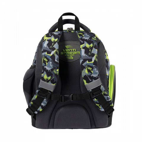 Ghiozdan Bambino TRex pentru scoala, 2 compartimente, 2 buzunare, negru cu verde, 31x20x37 cm [1]