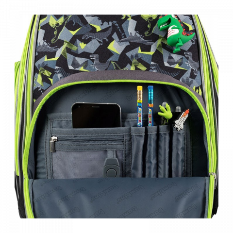 Ghiozdan Bambino TRex pentru scoala, 2 compartimente, 2 buzunare, negru cu verde, 31x20x37 cm [3]