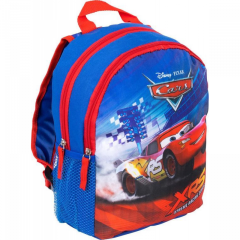 Ghiozdane Gradinita - Ghiozdan Cars pentru gradinita, 2 compartimente, 2 buzunare, albastru cu rosu,22x13x29 cm