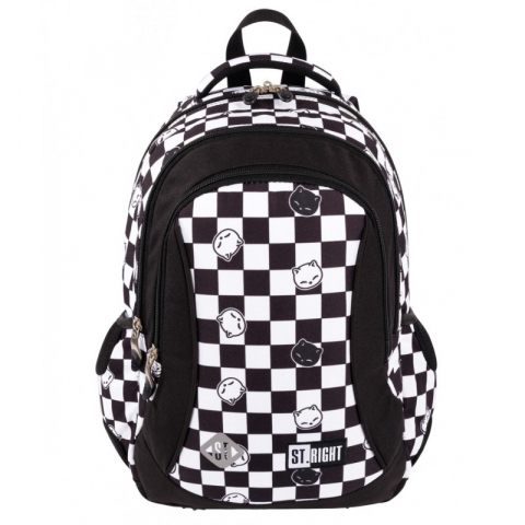 Papetarie & Birotica - Ghiozdan Chess Cats pentru scoala,3 compartimente, negru cu alb,27x17x39 cm