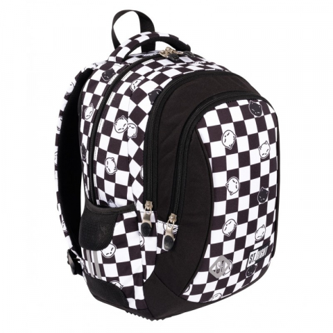 Ghiozdan Chess Cats pentru scoala,3 compartimente, negru cu alb,27x17x39 cm [1]