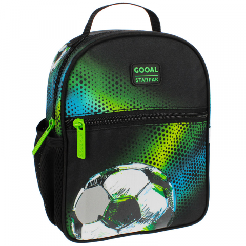 Ghiozdane Gradinita - Ghiozdan Fotbal pentru gradinita, 1 compartiment,negru cu verde,20x9x25 cm