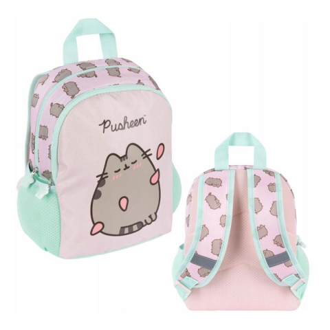 Ghiozdane Gradinita - Ghiozdan gradinita Pusheen, 2 compartimente, verde cu roz, 30x23x12 cm