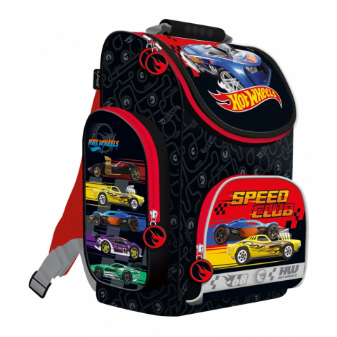 Papetarie & Birotica - Ghiozdan pentru clasele 0-2, Hot Wheels – negru, 1 compartiment, 3 buzunare,27.5x16x35.5 cm