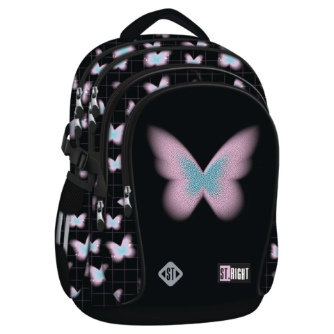 Ghiozdane Scoala - Ghiozdan scoala fete St. Majewski Pastel Butterfly, 4 compartimente, negru, 42x32x21 cm