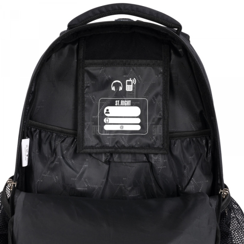 Ghiozdan St.Right Black pentru scoala, 4 compartimente, 2 buzunare, negru, 30x19x42 cm [6]