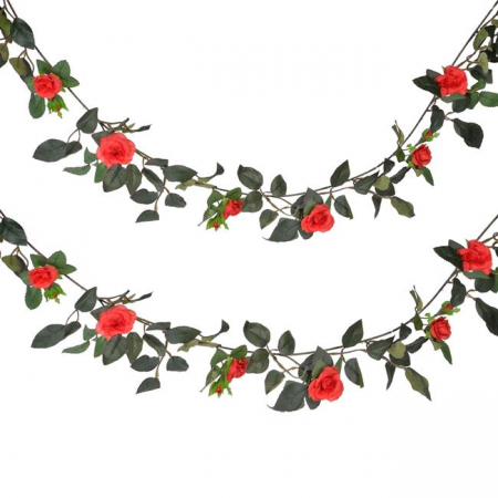 Flori si Plante artificiale - Ghirlanda artificiala cu trandafiri rosii pentru interior/exterior