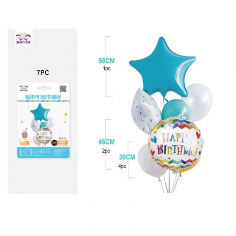 Articole pentru Petrecere - Ghirlandă din Baloane PartyGo Stea, Happy Birthday, Set 6 Buc