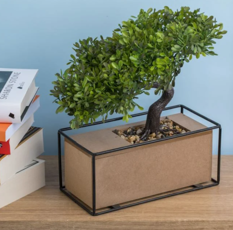 Ghiveci cu planta artificiala Bonsai si baza din lemn, 21x11x28 cm [1]