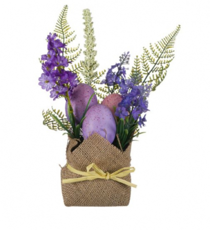 Decoratiuni - Ghiveci decorativ cu oua si flori de lavanda  pentru Paste