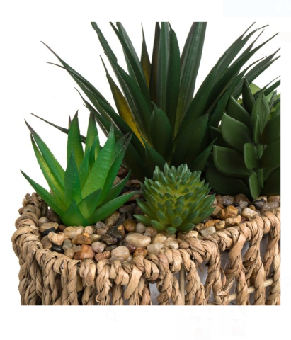 Ghiveci decorativ din rafie cu plante artificiale suculente, 19x8x17 cm [1]