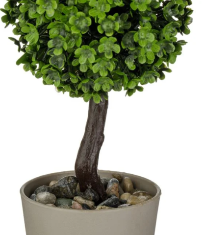 Ghiveci decorativ taupe cu planta artificiala Bonsai, 18 cm, plastic [1]