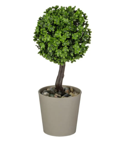 Decoratiuni - Ghiveci decorativ taupe cu planta artificiala Bonsai, 18 cm, plastic