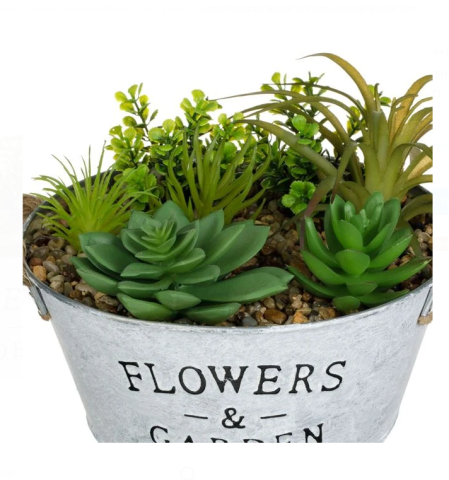 Ghiveci metalic decorativ cu plante artificiale suculente, manere iuta, Ø18x16.5 cm [2]