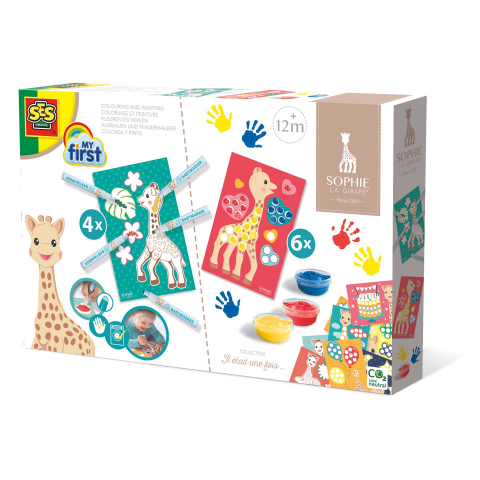 Seturi pictura cu degetele Baby Finger - Girafa Sophie – Colorează și pictează, set creativ 2 în 1 pentru copii
